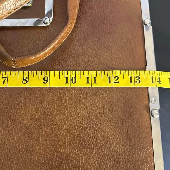 Vintage Mid-Century Continental Brown Leather Toggle Clasp Hand Bag Briefcase - Picture 9 of 12